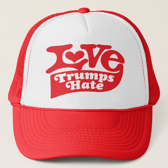 LOVE TRUMPS HATE TRUCKER HAT (Front)