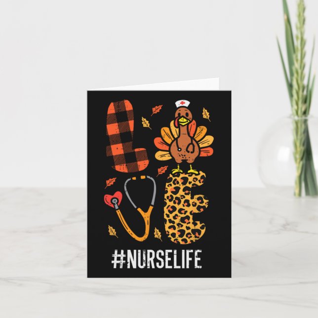 Love Turkey Stethoscope Nurse Thanksgiving Fall Sc Card (Front)