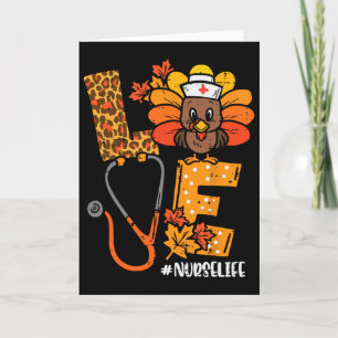 Love Turkey Thanksgiving Nurse Life Fall Scrub Top Card
