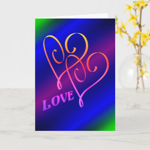Love Two Hearts Rainbow Personalised  Card