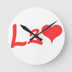 love two love red heart round clock