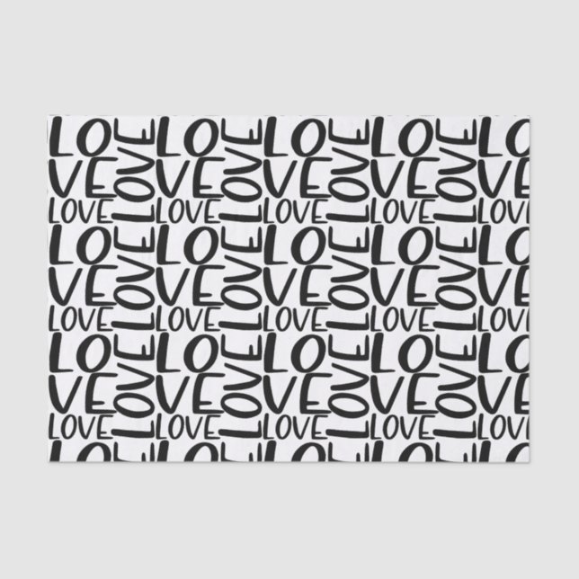 Love Typography Black White Valentine Text Tissue Paper (Front)