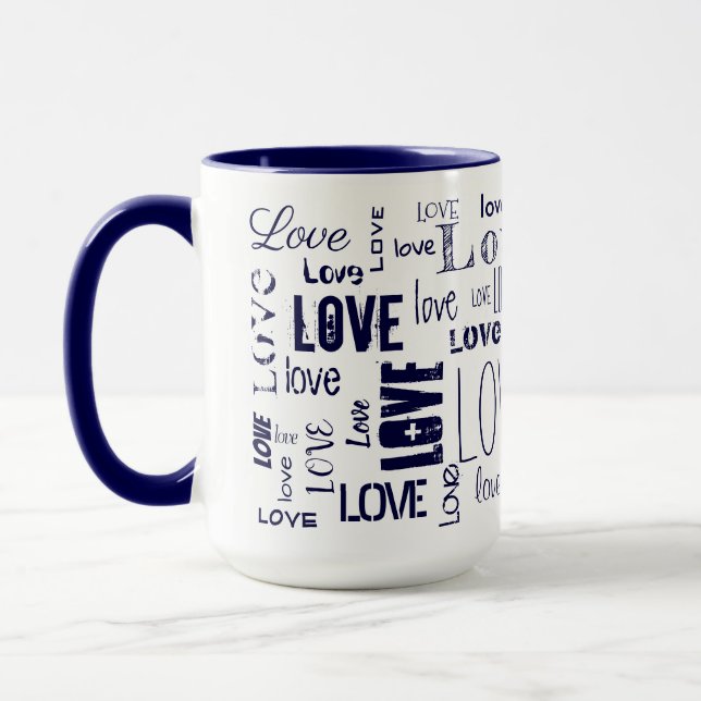 LOVE! Typography Blue Text Mug (Left)