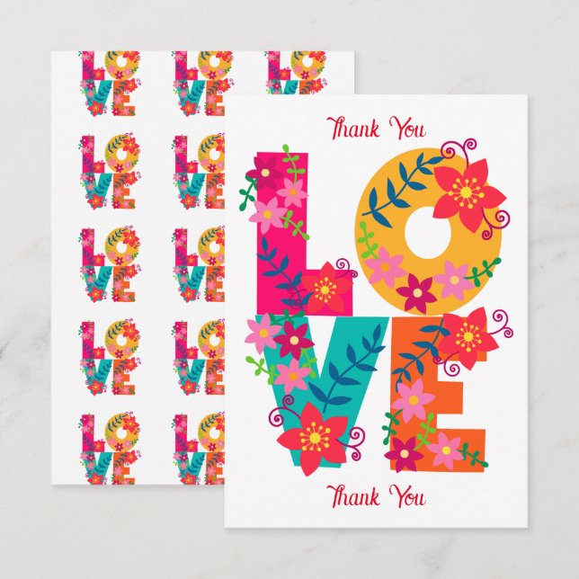 LOVE typography clipart, floral design Thank You Card (Front/Back)