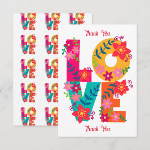LOVE typography clipart, floral design Thank You Card