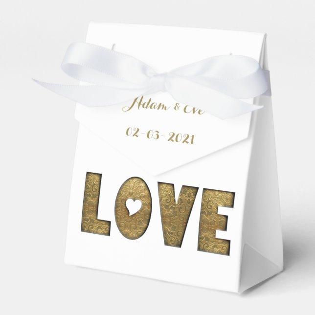 Love Typography Gold Elegant Wedding Engagement Favour Box (Front Side)