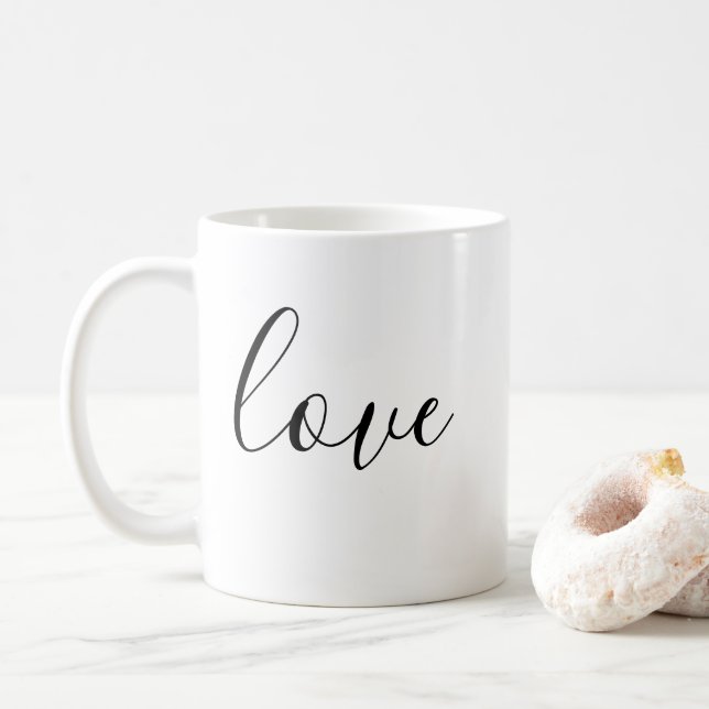 Love Typography In Black Colour Coffee Mug (With Donut)