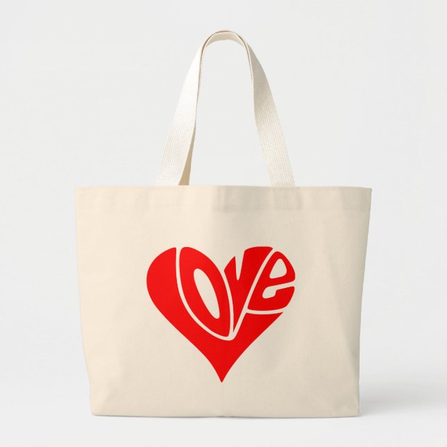 Love Typography in Heart Shape Large Tote Bag (Front)