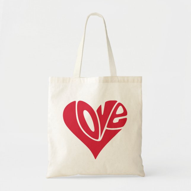 Love Typography in Heart Shape Tote Bag (Front)