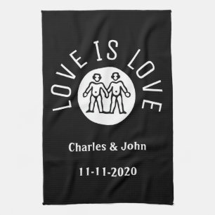 Love Typography Lesbian Gay Pride LGBT Black White Tea Towel