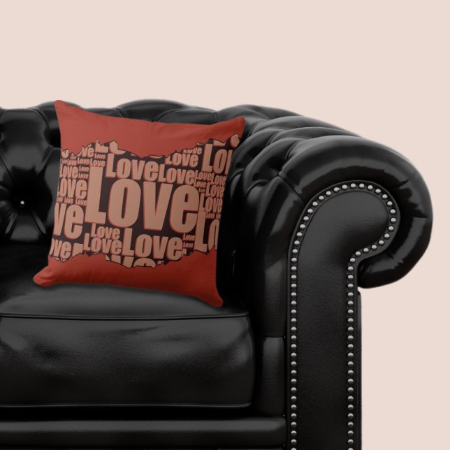Love Typography Pattern Emerging Red And Black  Cushion (Emerging Love Typography, Red Throw Pillow)