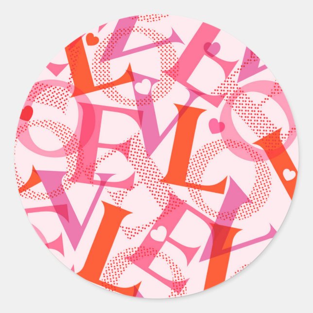 LOVE Typography Pattern Valentine's Day  Classic Round Sticker (Front)