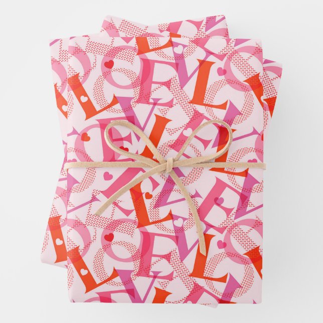 LOVE Typography Pattern Valentine's Day Wrapping Paper Sheet (In situ)