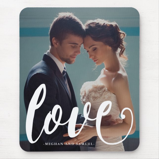 Love Typography Photo and Name Mousepad (Front)