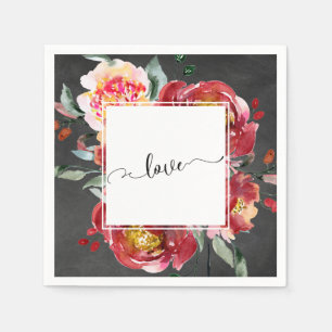 Love Typography Red Floral Bouquet, Chalkboard Napkin
