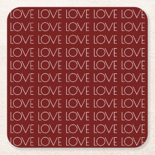 Love Typography Red Square Paper Drink Coasters
