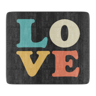 Love Typography Retro Colour Square Cutting Board