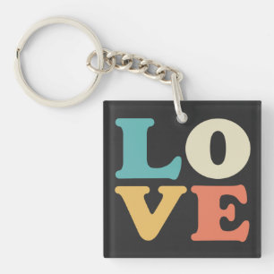 Love Typography Retro Colour Square Key Ring