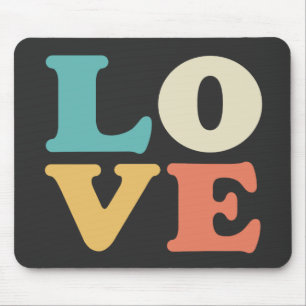 Love Typography Retro Colour Square Mouse Mat