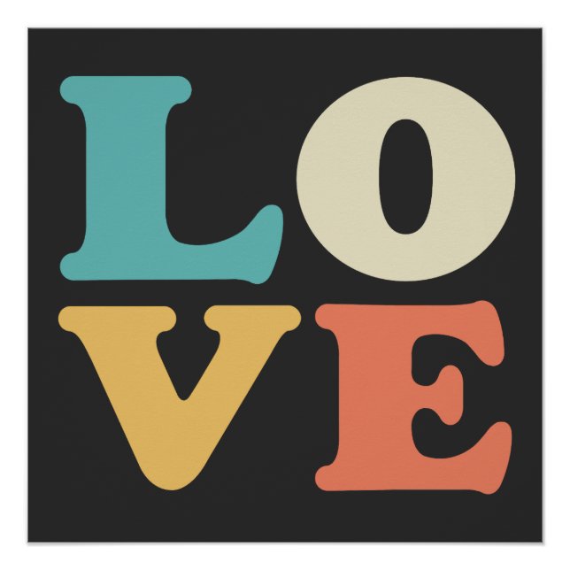 Love Typography Retro Colour Square Poster (Front)