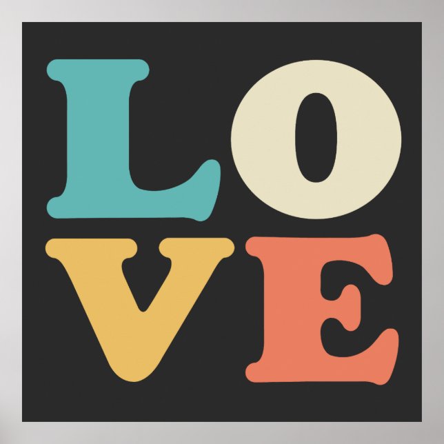 Love Typography Retro Colour Square Poster (Front)