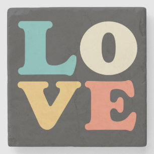 Love Typography Retro Colour Square Stone Coaster