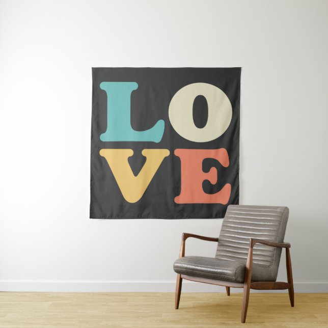 Love Typography Retro Colour Square Tapestry (In Situ)