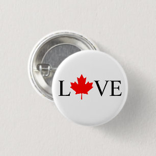Love typography with Canada red maple leaf 3 Cm Round Badge