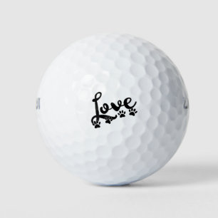 Love Typography With Dog Paw Prints Golf Balls