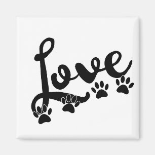 Love Typography With Dog Paw Prints Magnet