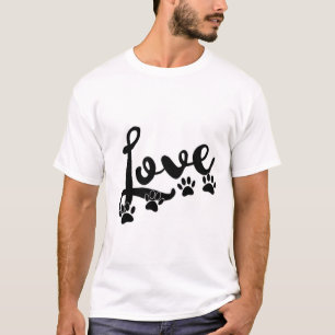 Love Typography With Dog Paw Prints T-Shirt