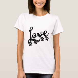 Love Typography With Dog Paw Prints T-Shirt