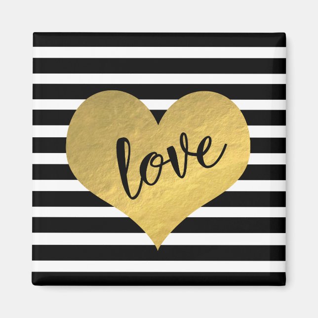 Love Typography With Gold Heart And Stripes Magnet (Front)