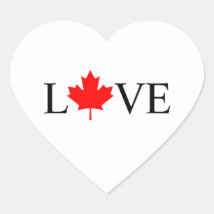 Love typography with red maple leaf Canada Day Heart Sticker