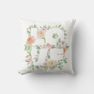 LOVE Typography with Watercolor Roses and Greenery Cushion