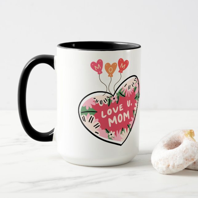 Love U. Mom: Floral Heart mug (With Donut)