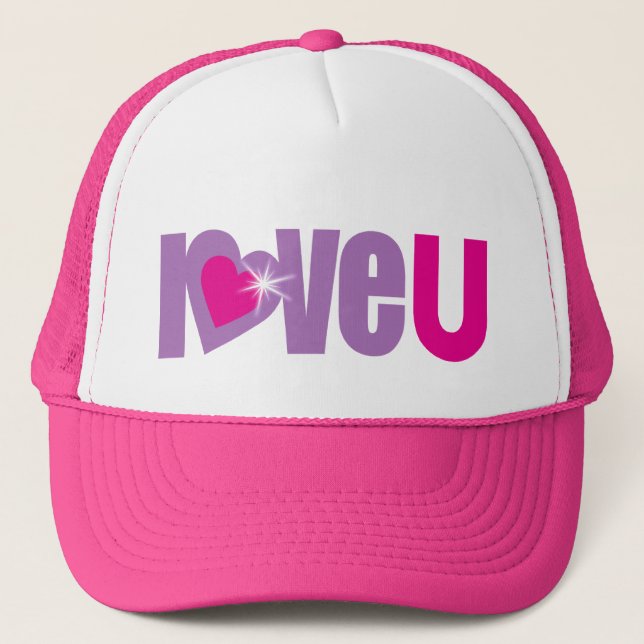 "love u" purple, pink & white festival hat / cap (Front)