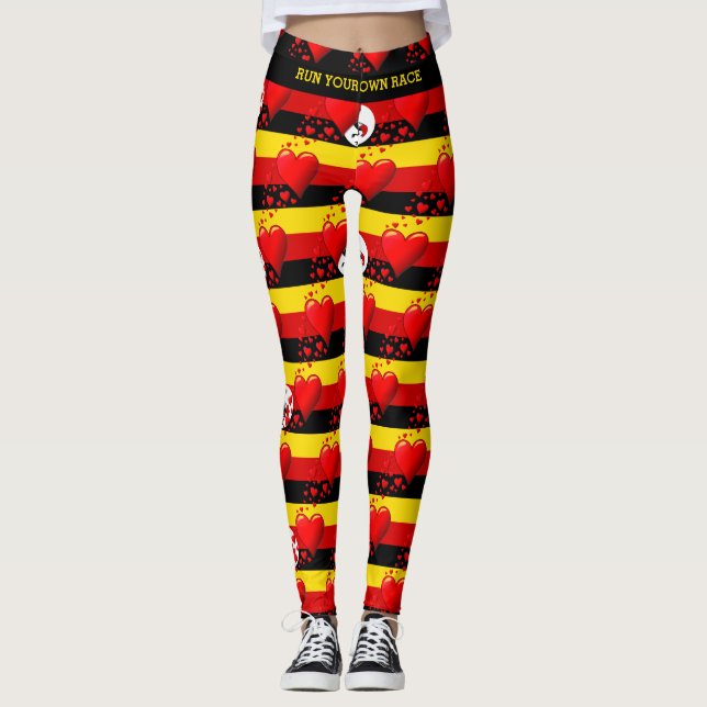 LOVE UGANDA Red Hearts RUN YOUR RACE Custom Leggings (Front)