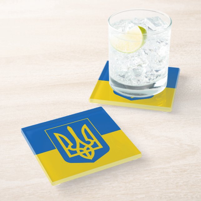 Love Ukraine & Ukrainian Flag fashion / sports fan Glass Coaster (Angled)