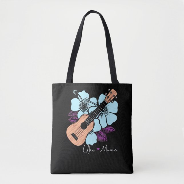 Love Ukulele Music Guitar Flowers Hawaii Tote Bag (Front)