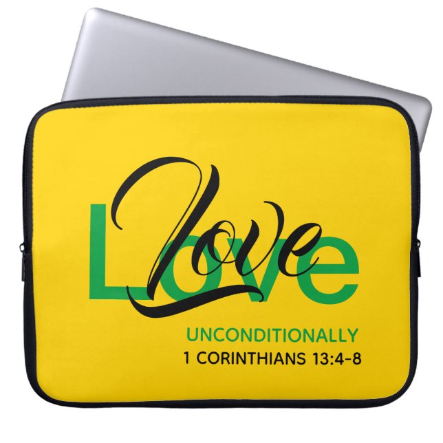 LOVE UNCONDITIONALLY Agape Christian Yellow Laptop Sleeve (Front)
