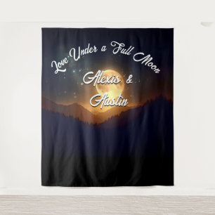 Love Under a Full Moon Wedding Backdrop Tapestry