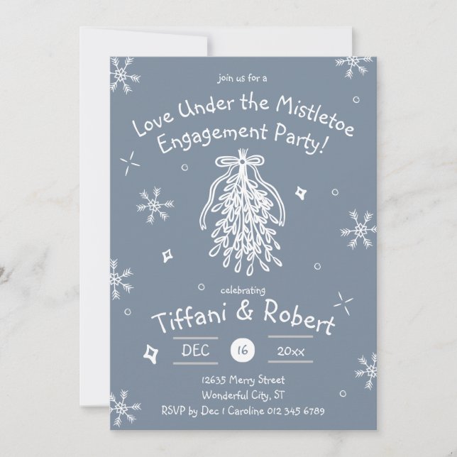 Love Under the Mistletoe Engagement Party Doodles Invitation (Front)