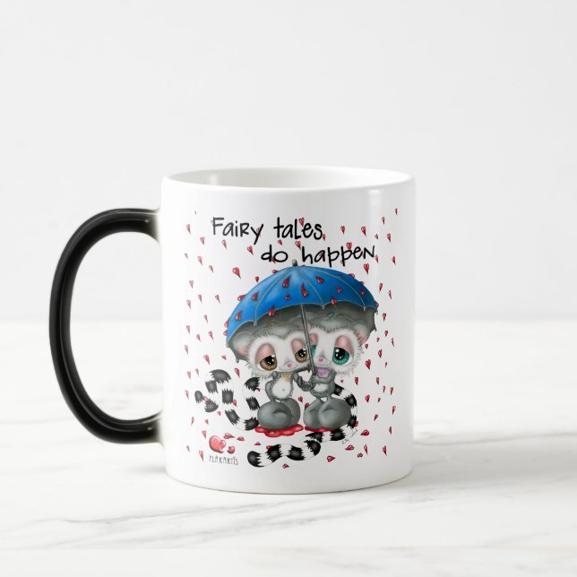 Love Under the Umbrella - Cute Lemur Couple Magic Mug (Left)
