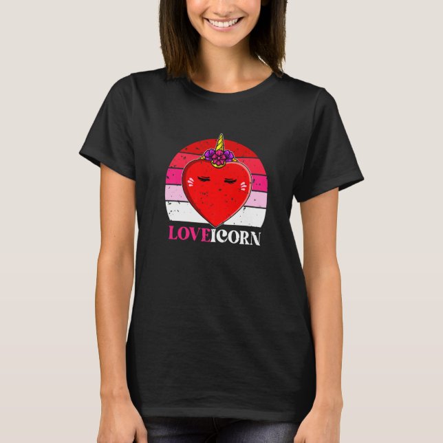 Love Unicorn Heart Face Valentines Day Cute Magica T-Shirt (Front)