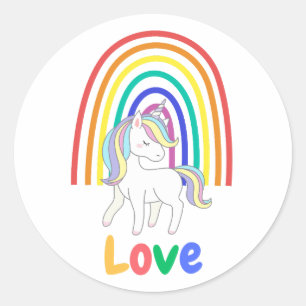 Love unicorn rainbow classic round sticker