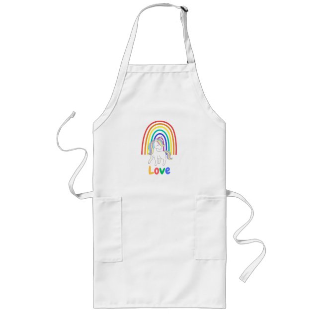 Love unicorn rainbow long apron (Front)