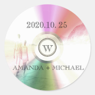 LOVE Unique Modern Retro CD Wedding Favour Classic Round Sticker