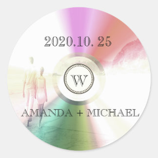LOVE Unique Modern Retro CD Wedding Favour Classic Round Sticker