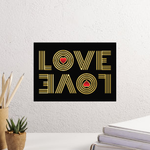 "LOVE" Upside down word and red hearts black Foil Prints